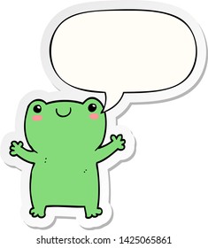 cute cartoon frog with speech bubble sticker
