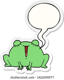 linda rana de dibujos animados con pegatina de burbujas de voz