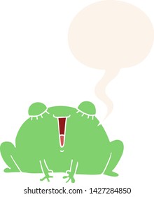 cute cartoon frog with speech bubble in retro style