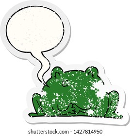 cute cartoon frog with speech bubble distressed distressed old sticker