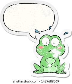 cute cartoon frog with speech bubble distressed distressed old sticker
