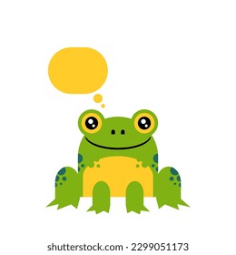 Cute cartoon frog with speech bubble isolated on white. Flat style vector illustration.