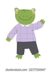 Cute cartoon frog in suit flat icon School student. Vector illustration