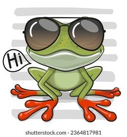 Cute Cartoon Frog in sun glasses isolated on a white background