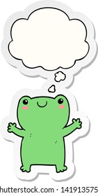 cute cartoon frog with thought bubble as a printed sticker