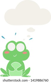 cute cartoon frog with thought bubble in retro style