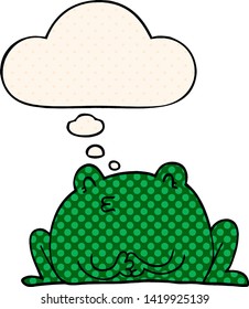 cute cartoon frog with thought bubble in comic book style
