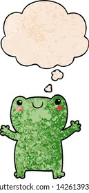 cute cartoon frog with thought bubble in grunge texture style