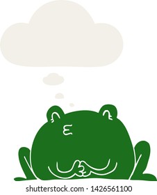cute cartoon frog with thought bubble in retro style