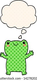 süßer Cartoon Frosch mit Denkblase im Comicstil