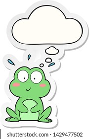 cute cartoon frog with thought bubble as a printed sticker