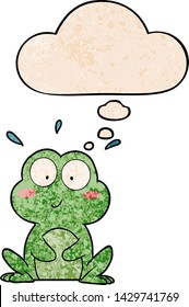 linda rana de dibujos animados con burbuja de pensamiento en estilo de textura gruesa