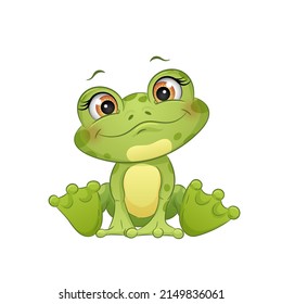 Cute cartoon frog, vector illustration. Isolated on white background.