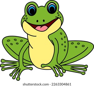 Cute Cartoon Frog. Vector Illustration of Funny Green Frog