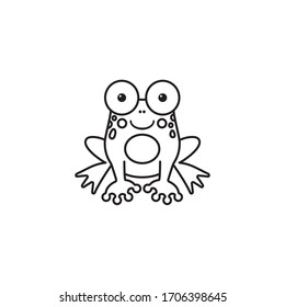 Cute cartoon frog vector line icon. Amphibian animal outline character symbol.