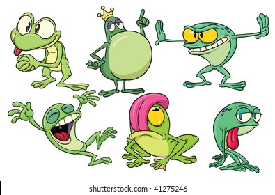 Cute cartoon frogs. All in separate layers for easy editing.