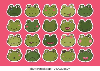 Cute cartoon frogs faces. Vector illustration.