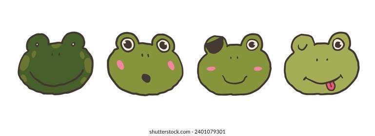 Cute cartoon frogs faces. Vector illustration.