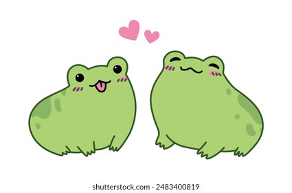 Cute cartoon frogs. Flat illustration on white background. Valentine's day.