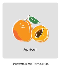 Cute cartoon fruit apricot and half of apricot.