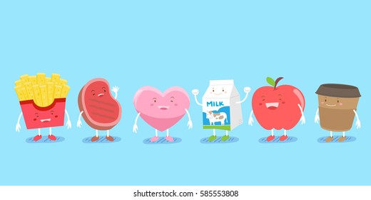 cute cartoon fruit character smile happily with blue background