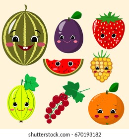 Cute Cartoon Fruit Characters Sticker Setfruit Stock Vector (Royalty ...