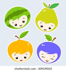 Cute Cartoon Fruit Faces. Grouped and layered for easy editing
