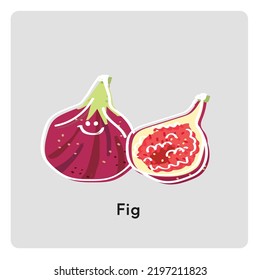 Cuta caricatura con higo de fruta y mitad de higo.