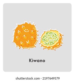 Cute cartoon fruit kiwano and half of kiwano. 