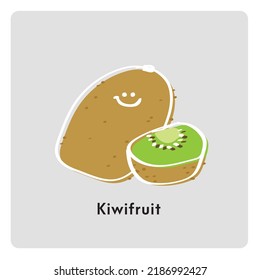 Cute cartoon fruit kiwifruit and half of kiwifruit.