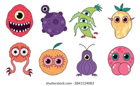 Cute Cartoon Fruit Monsters Vector Illustration Collection