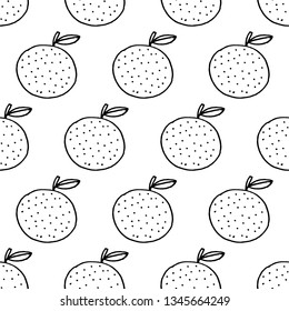 Cute cartoon fruit pattern with hand drawn oranges. Sweet vector black and white fruit pattern. Seamless monochrome doodle fruit pattern for textile, wallpapers, wrapping paper, cards and web.