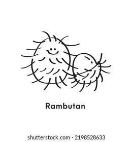 Cute cartoon fruit rambutan and half of rambutan.