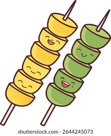 Cute cartoon fruit skewers yellow and green.