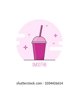 Cute cartoon fruit smoothies in cups with cocktail drink. 