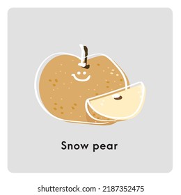 Cuta caricatura de fruta nieve pera y media. Nashi pera, pera de nieve coreana.