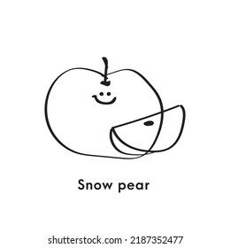 Cute cartoon fruit snow pear and half. Nashi pear, Korean Snow pear.