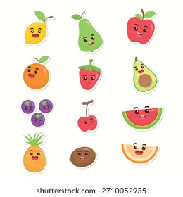 Colección linda de la ilustración de los personajes de la etiqueta engomada de la fruta de la historieta