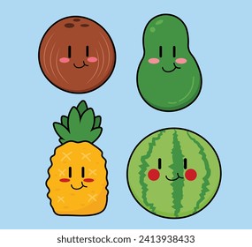 Cute Cartoon Fruit Vector Art. Simple and fun design for kids
