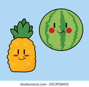 Arte de vectores de frutas con dibujos animados personalizados. Diseño sencillo y divertido para los niños