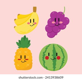 Arte de vectores de frutas con dibujos animados personalizados. Diseño sencillo y divertido para los niños