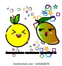 cute cartoon fruit vector, orange and mango fruit