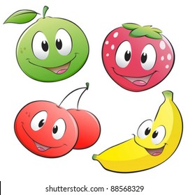 Cute cartoon fruits. Isolated objects for design element.