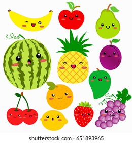 Cute Cartoon Fruits Vector Illustration