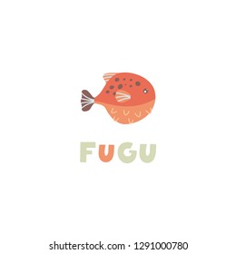 Cute cartoon Fugu (puffer fish). Isolated vector art illustration.