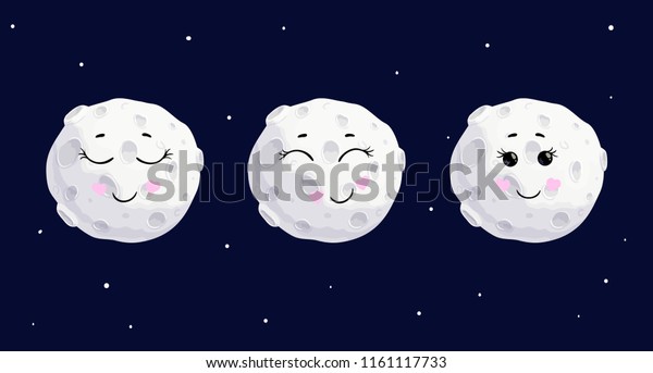 Cute cartoon full moon different emotions\
character set, vector