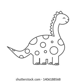 cute cartoon funny black and white dinosaur vector illustration for coloring art
