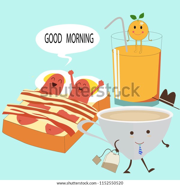Cute Cartoon Funny Breakfast Cup Tea Stock Vector (Royalty Free ...