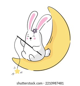 Cute cartoon funny bunny. Kawaii character baby animals. Kids clipart vector flat illustrations isolated on white background