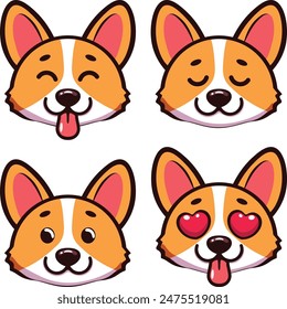 Lindo dibujo animado divertida cabeza de corgi, ilustración de estilo plano.